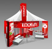 Уникальный мобильный выставочный стенд 7х8 м ТМ Поспел, Фабрика Грёз( совместная работа с РА Самолет)